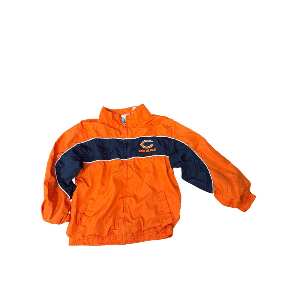 NFL Team Apparel Chicago Bears Kids Small 6/7 Orange Navy Blue Zip Windbreaker